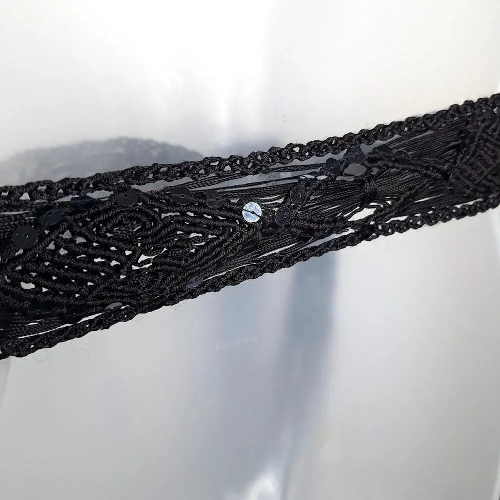 Vintage Y2K Crochet Fringe Belt Sequin Macrame Fairy Whimsygoth Boho Festival SM